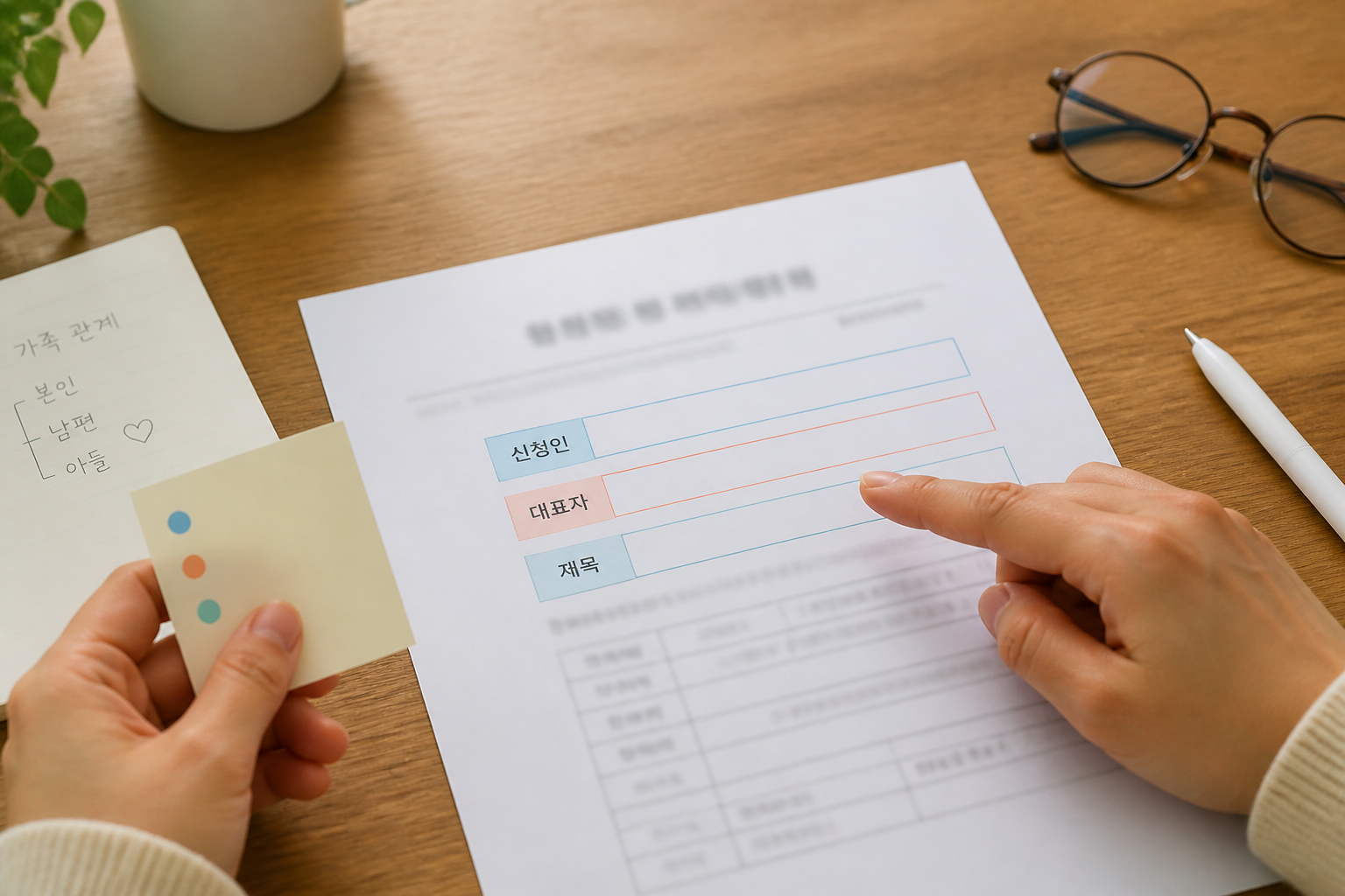 신청인과 대리인, 대상자의 역할을 서류 위에서 나누는 장면